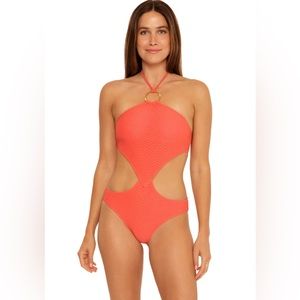 Trina turk One-Piece Swimsuit empire cut out papaya color size 10 NWT